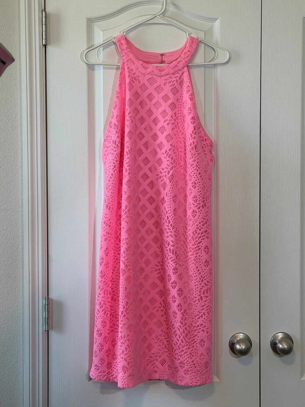 Lilly Pulitzer Rayanne Shift Dress Pelican Pink Pineapple Geo Lace Sz Large